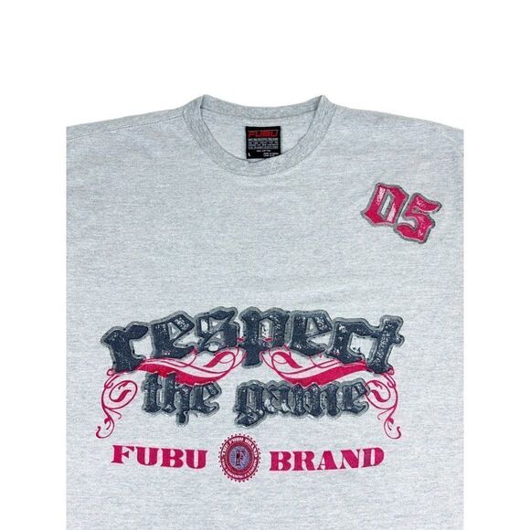 Vintage Y2K FUBU T-Shirt Large Grey Respect The Game Hip Hop Rap - Picture 1 of 8